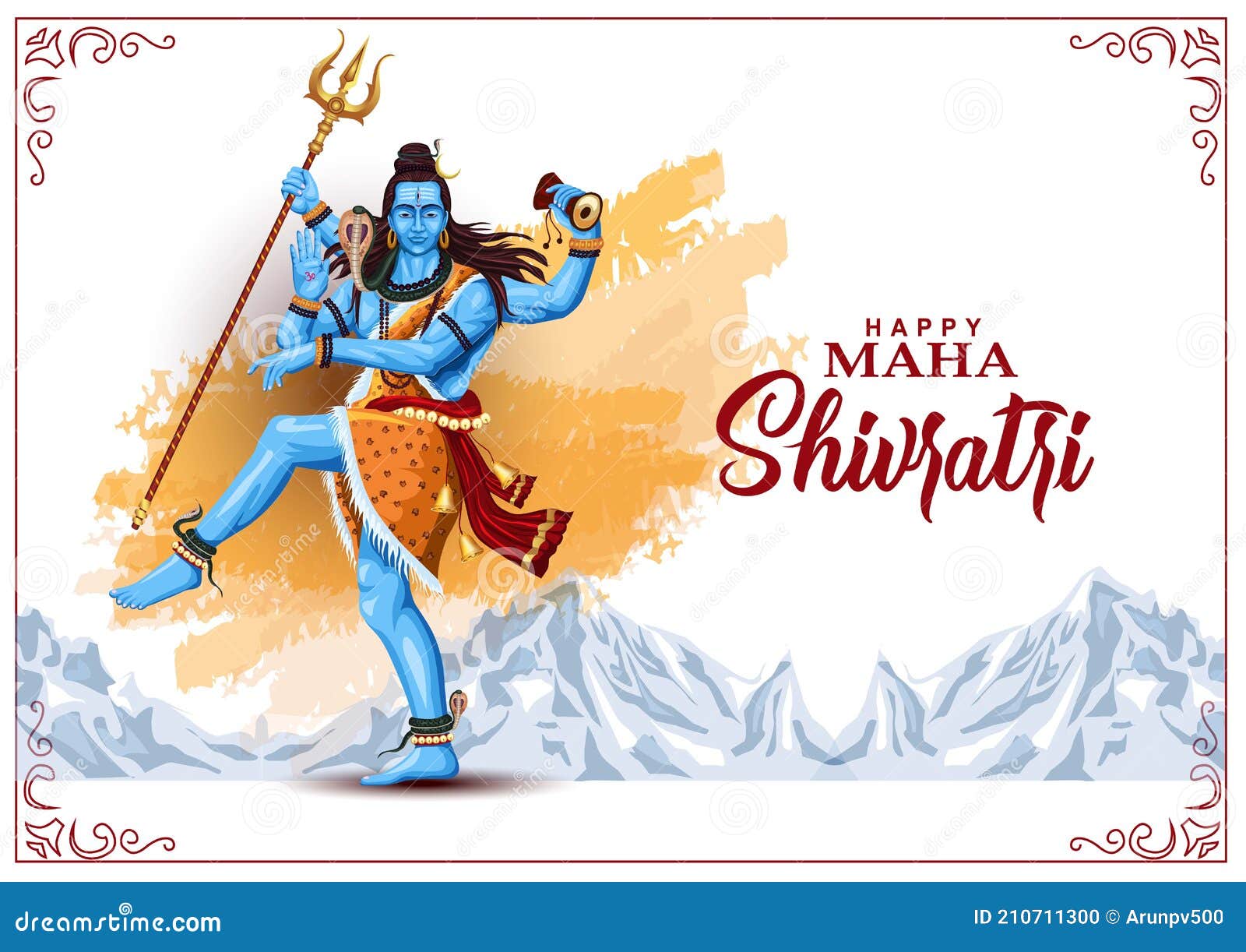 lord shiva thandav dance position, indian god with happy maha shivratri or mahashivratri.   