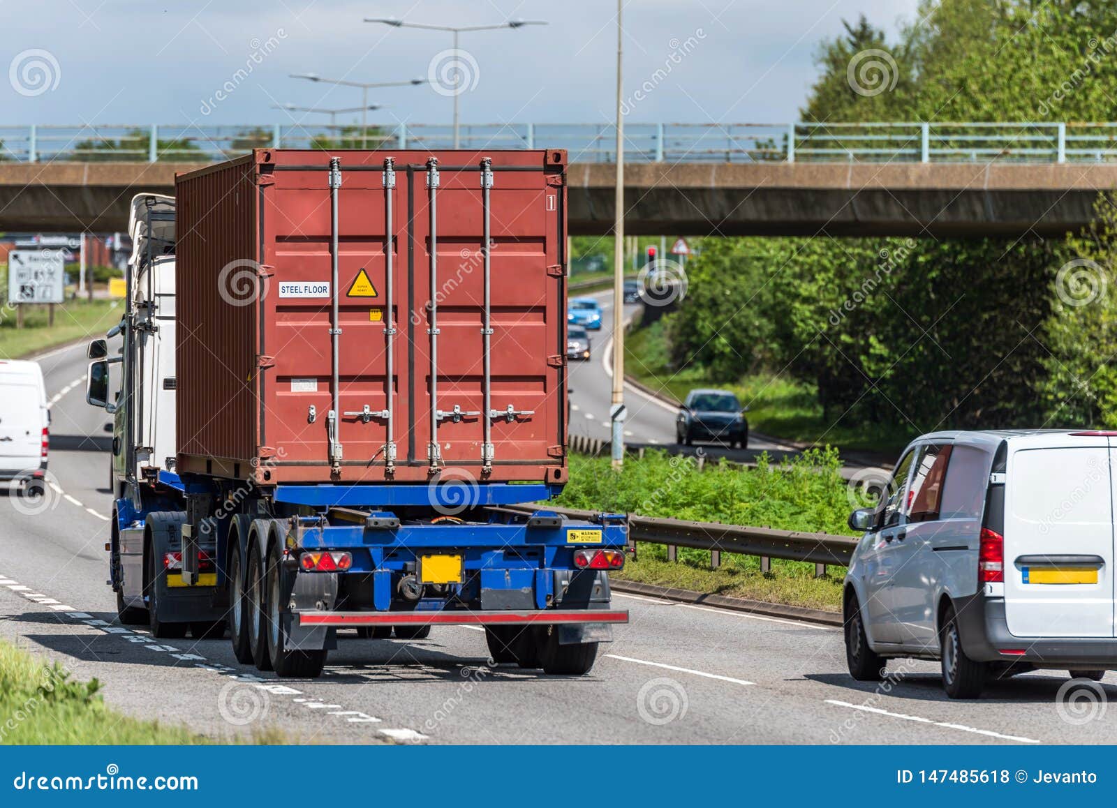Lorry Truck with Intermodal Container on Uk Motorway in Fast Motion