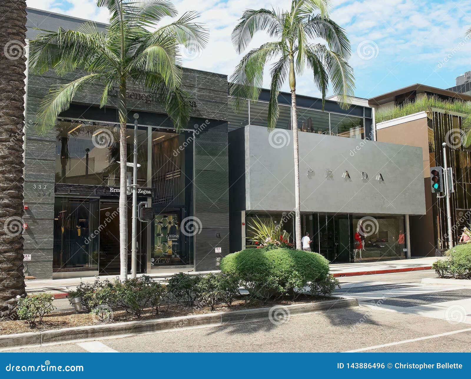 Wide Shot Of Prada Store On Rodeo Drive, Beverly