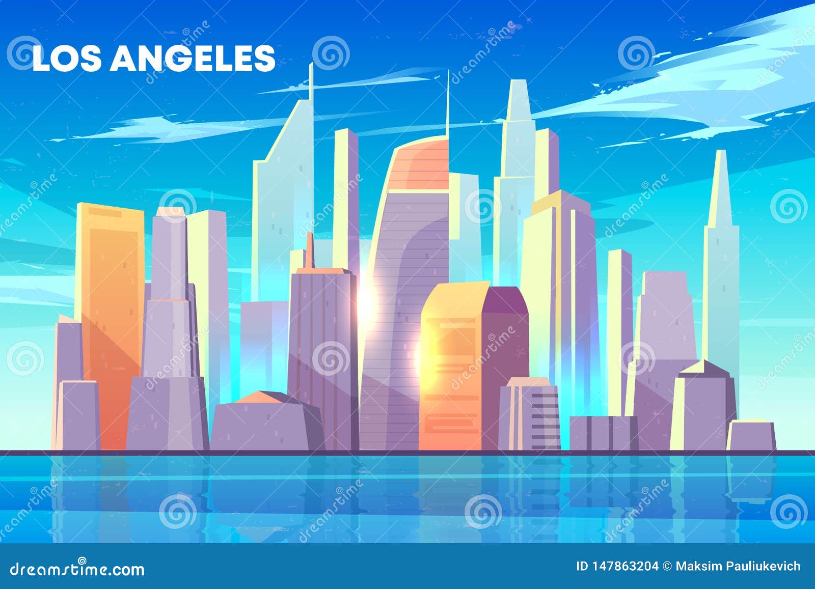 Los Angeles City Bay Skyline Cartoon Vector Stock Vector - Illustration