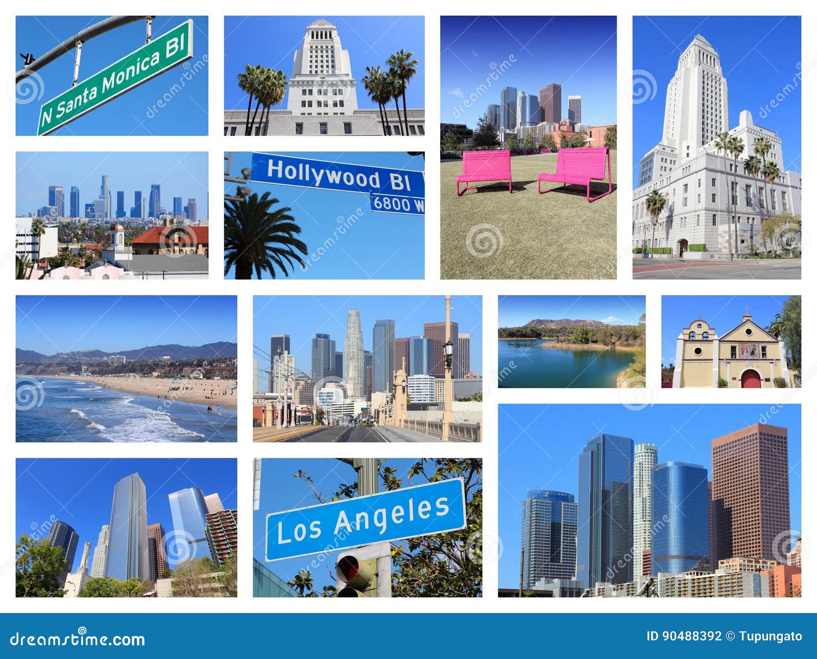 Landmarks Art Postcard City View Hollywood Travel 81K Los Angeles USA 