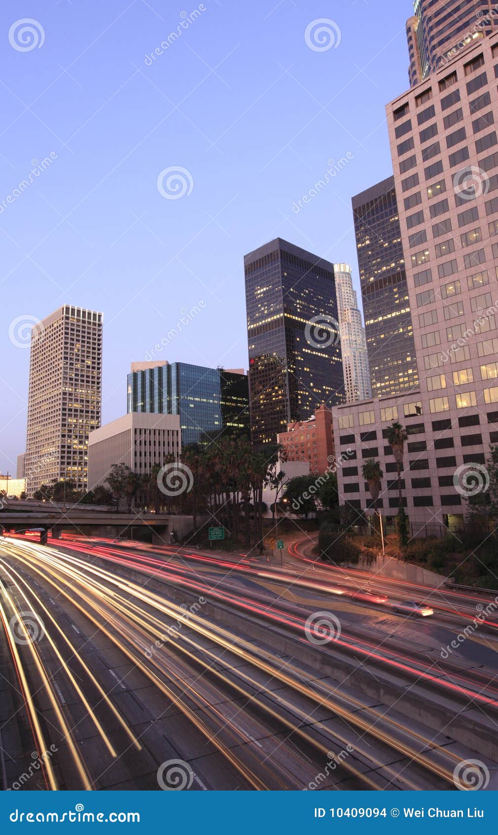 Los Angeles downtown at night. Los Angeles financial district at night