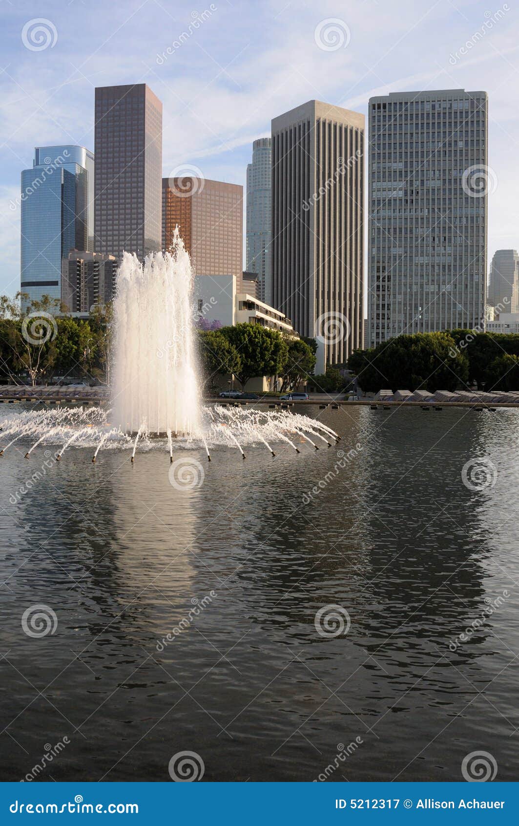 Los Angeles Skyline with Fountain Stock Image Image of cloud, downtown 5212317