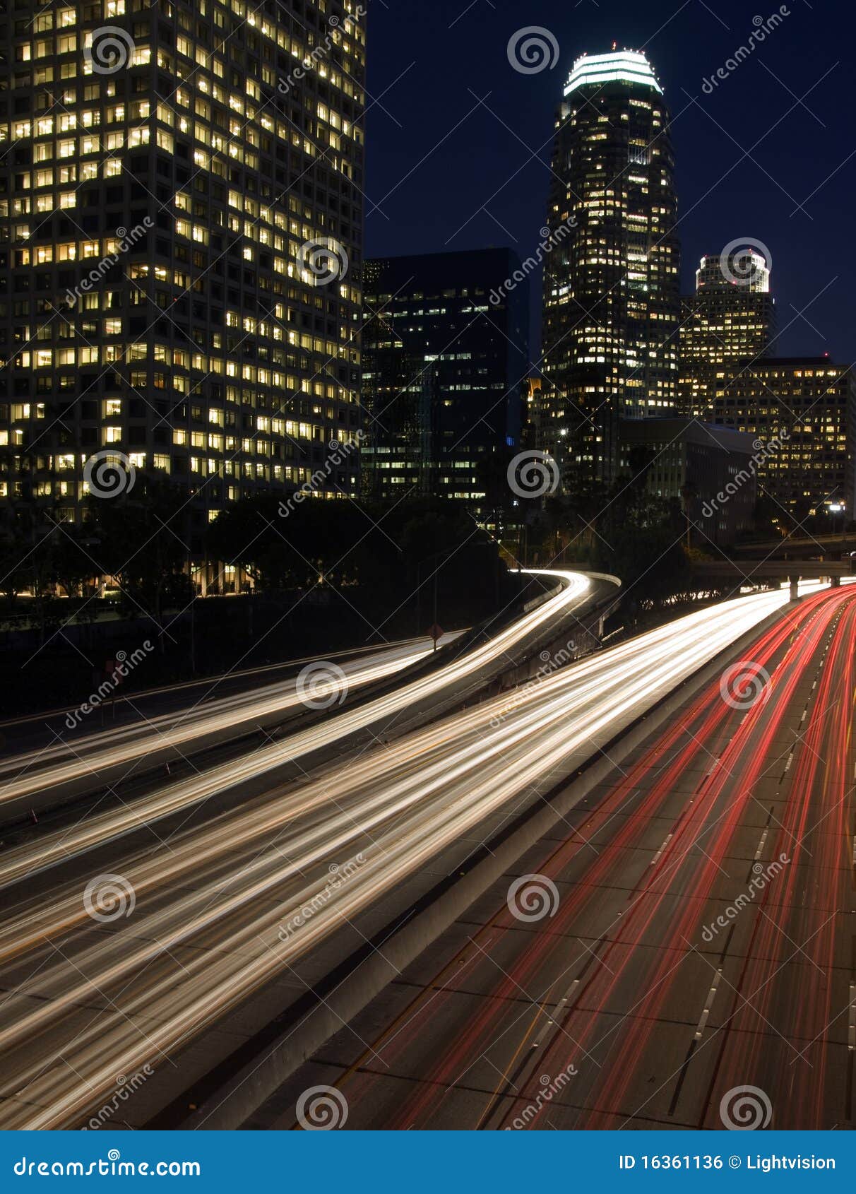 los angeles skyline and freeway