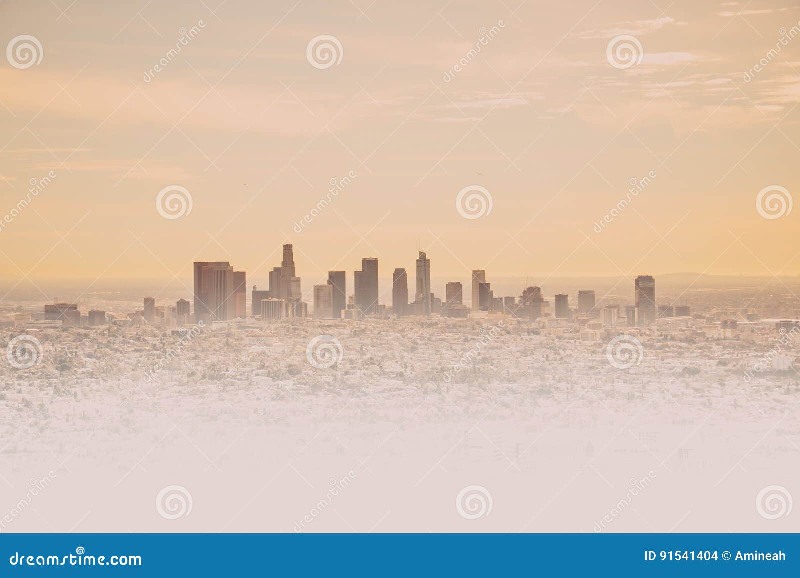 los angeles skyline with its skyscrappers from the hollywood hills, california, usa