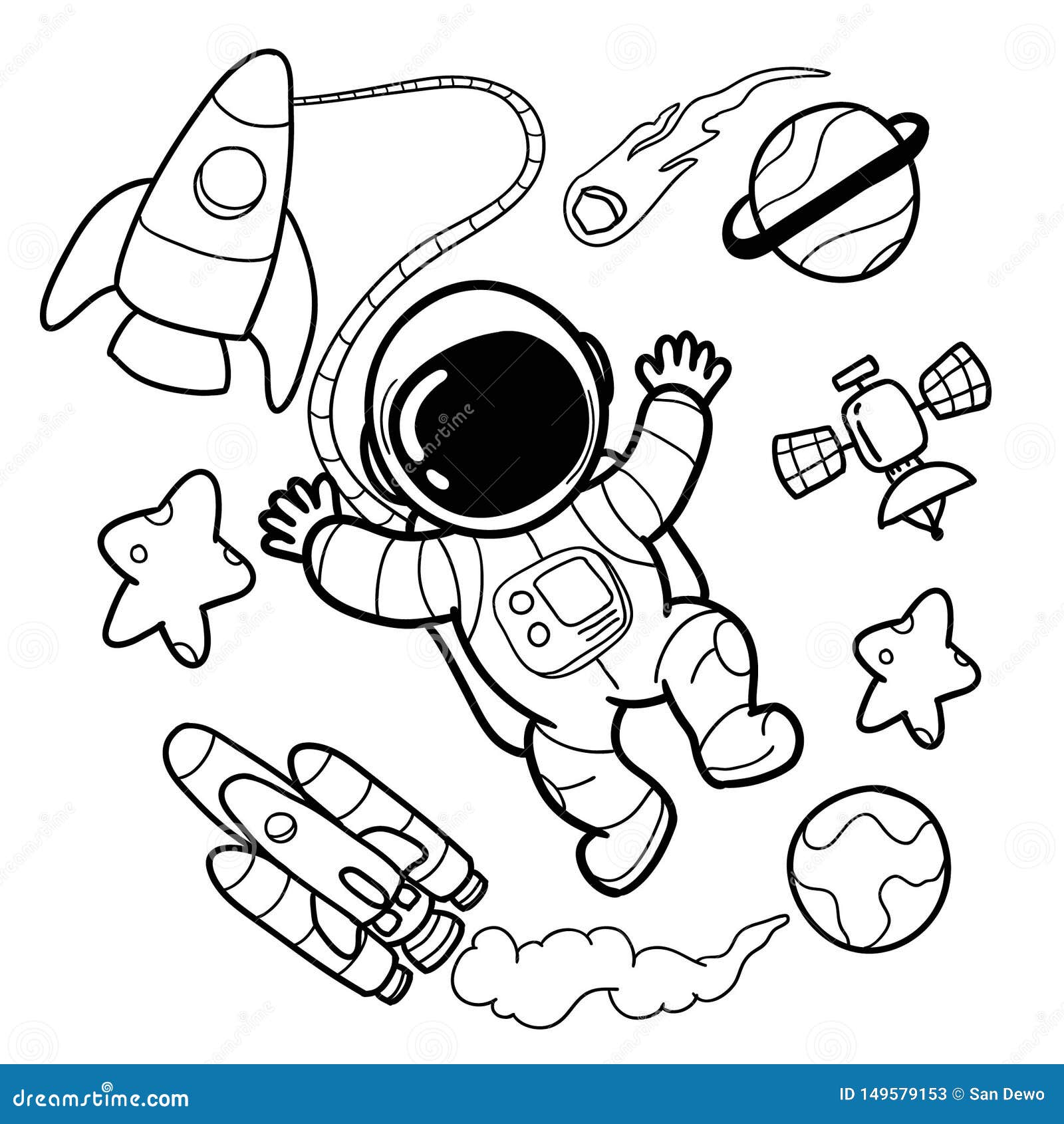 Los Astronautas Lindos Dan Dibujos Stock de ilustración - Ilustración de  negro, necesidades: 149579153