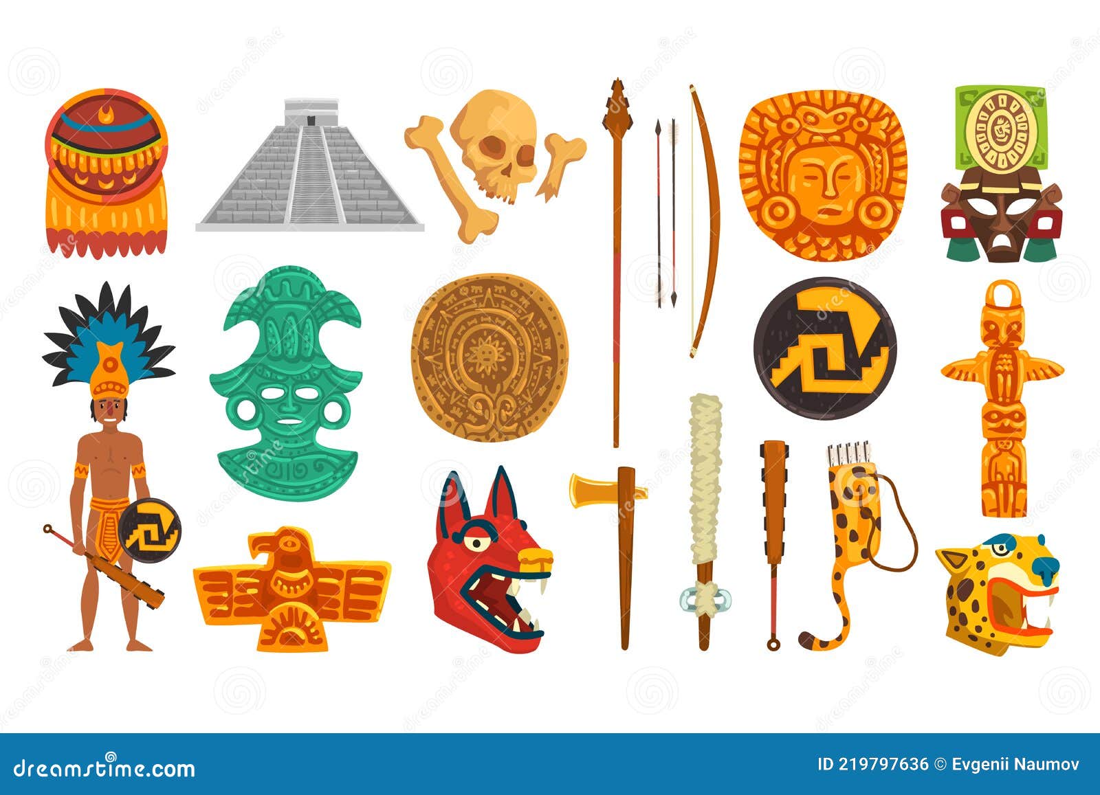 Los Objetos Culturales De La Civilización Azteca Y Maya Establecen La Cultura  Mexicana Símbolos Tradicionales Dibujos Animados Vec Ilustración del Vector  - Ilustración de creativo, elementos: 219797636