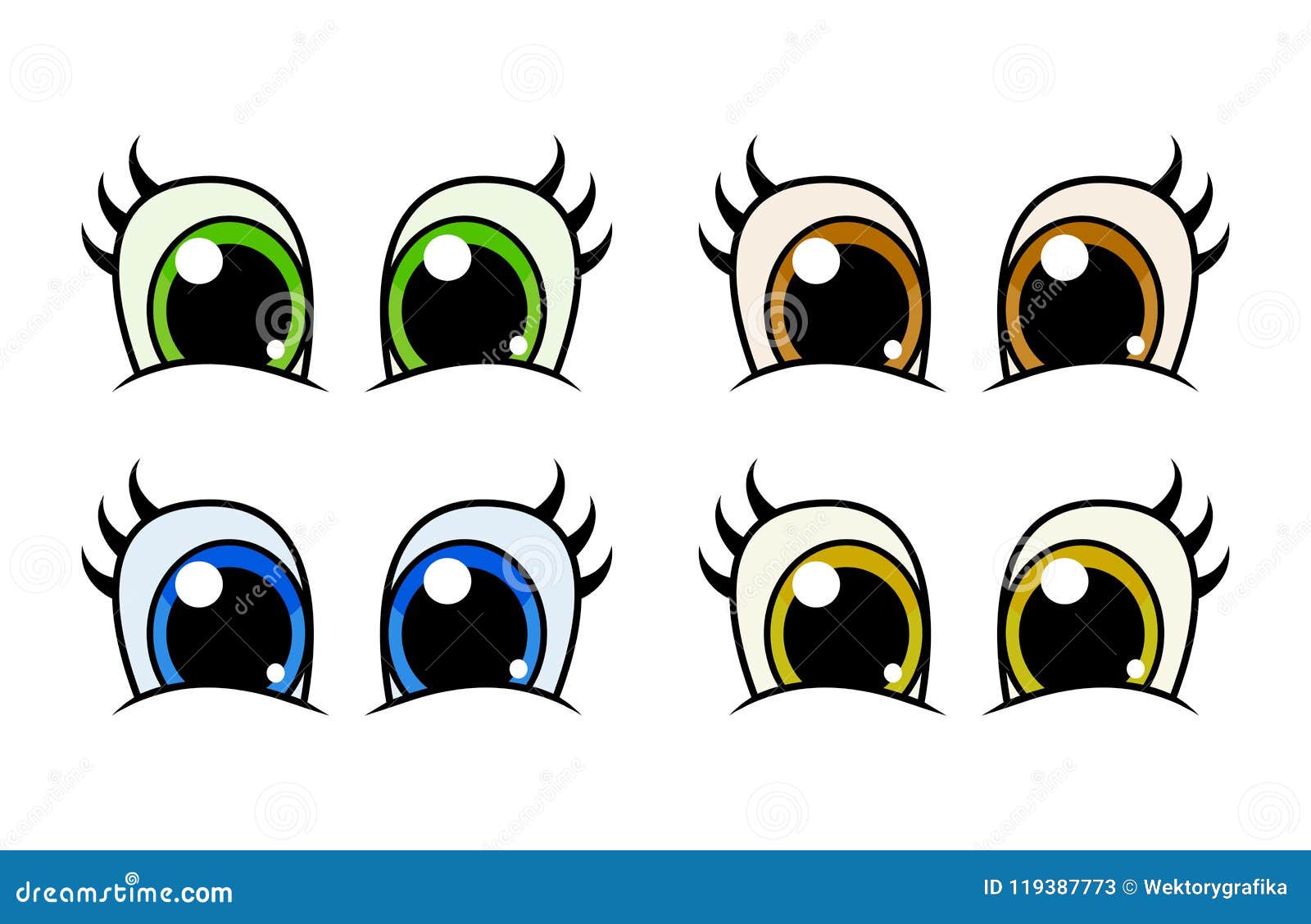 Los Ojos Del Personaje De Dibujos Animados Con Los Latigazos Fijaron Diseño  Del Vector Aislado Encendido Ilustración del Vector - Ilustración de  hembra, latigazos: 119387773