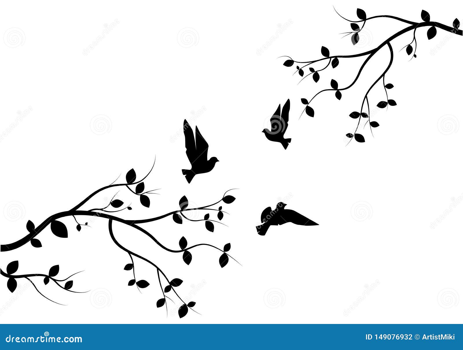 Los Pájaros De Vuelo En Vector La Rama, Etiquetas De La Pared, Pájaros En Diseño Del Se Juntan De Silueta De Los Pájaro del - Ilustración de silueta,