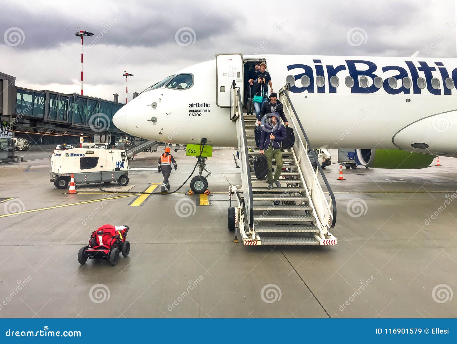 The plane arrives at airport