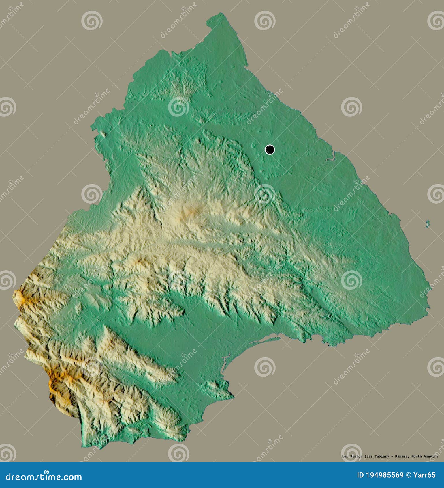 Shape of Los Santos, province of Panama, with its capital isolated