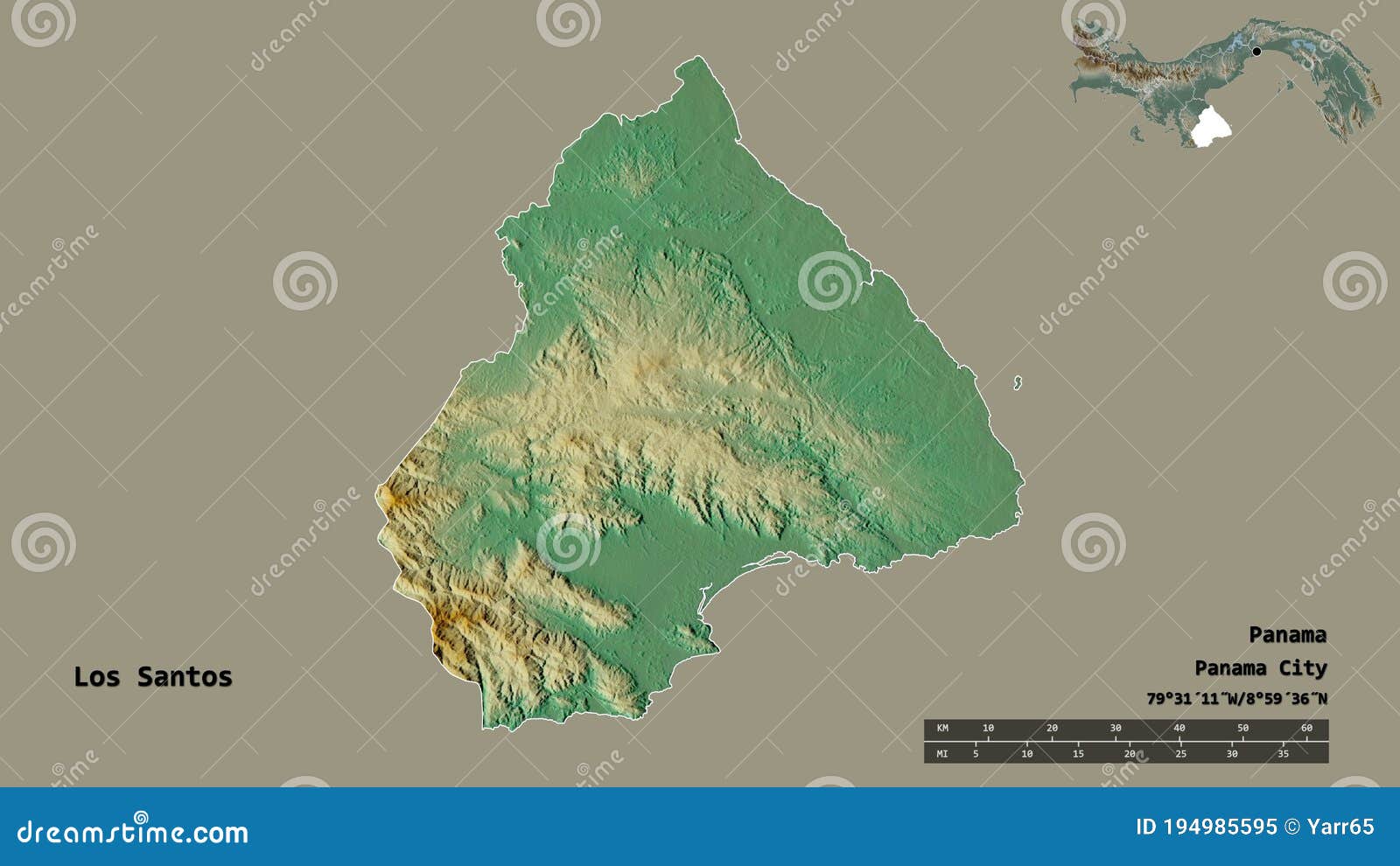 Shape of Los Santos, province of Panama, with its capital isolated