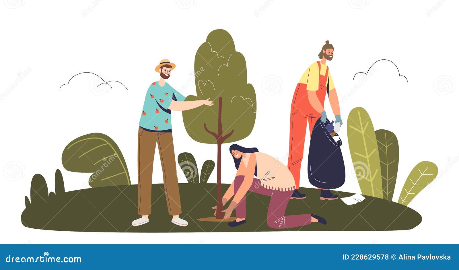 Los Voluntarios Trabajan En La Recolección De Basura Y Desechos En Parques  O Bosques Y En Plantar árboles Ilustración del Vector - Ilustración de  ayuda, parque: 228629578