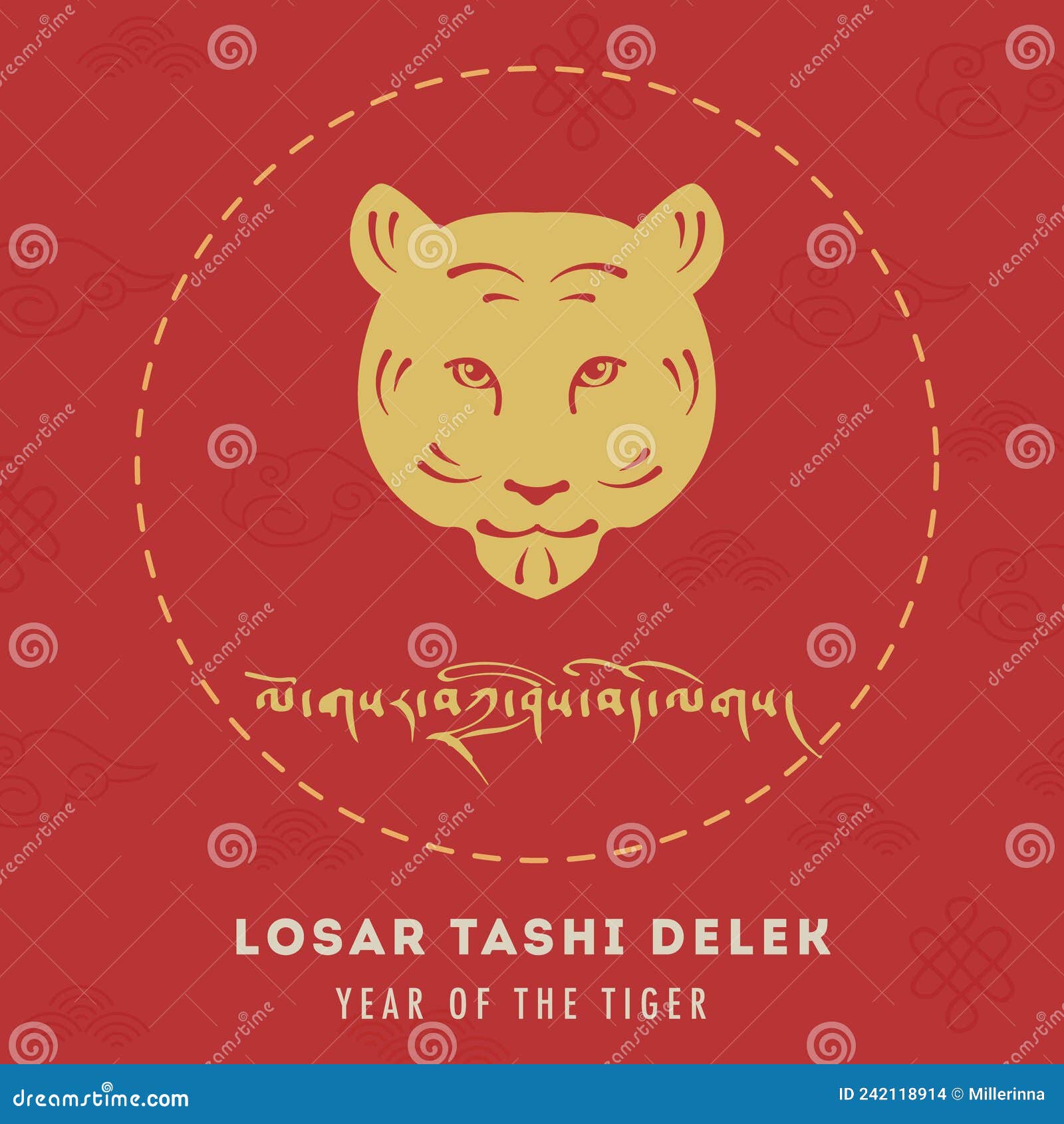 Losar Tashi Delek Greeting Card or Square Banner on Red Background. Year of  Tiger Astrological Animal Sign Stock Vector - Illustration of delek,  oriental: 242118914