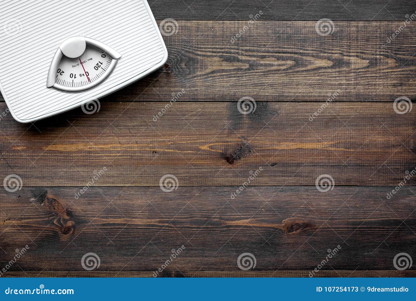 Weight loss accessories on wooden background, top view Stock Photo