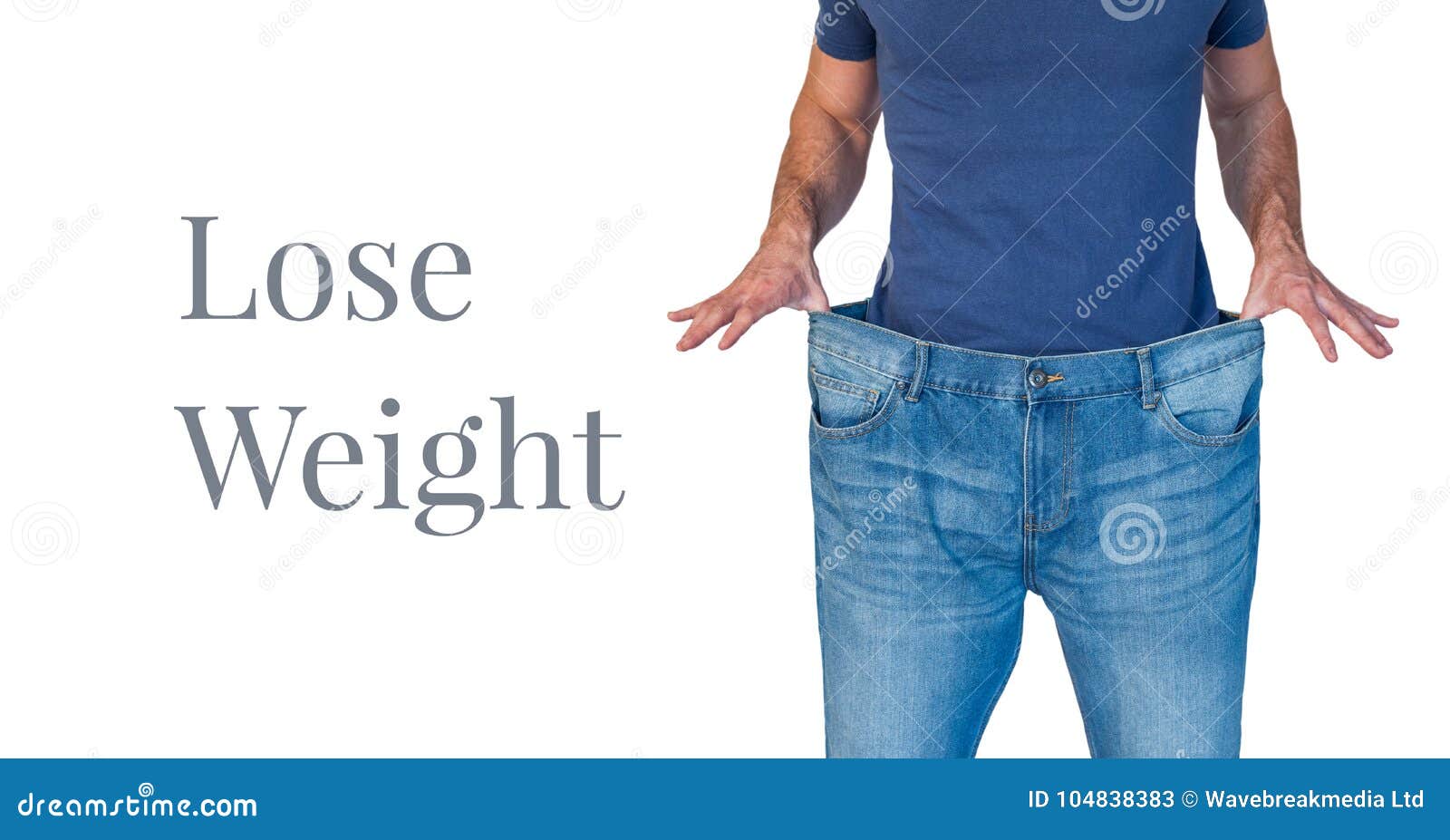lose weight text and man with oversized jeans
