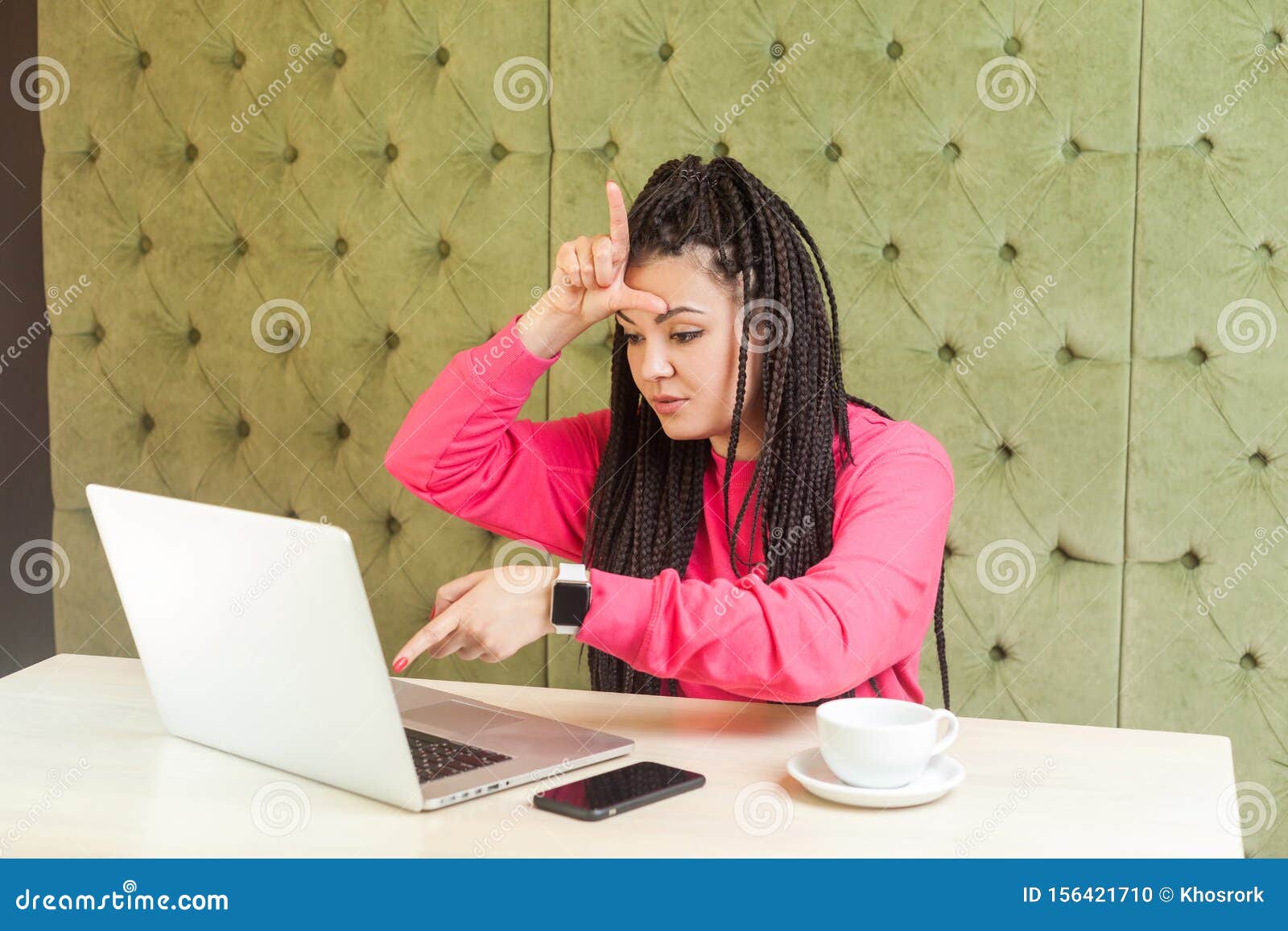 Loser Portrait Of Unhappy Rude Young Girl Freelancer With