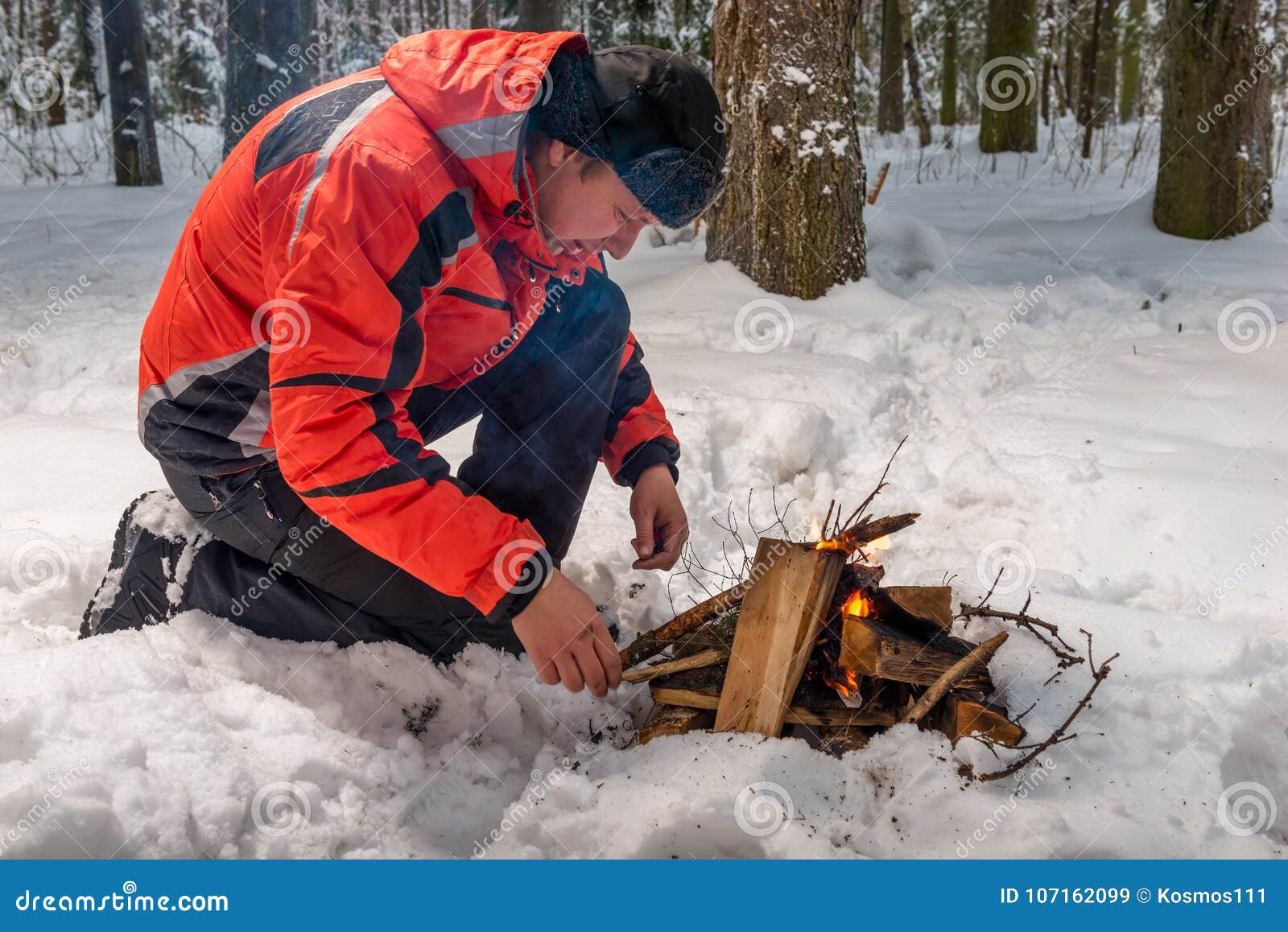 a lost frozen tourist tries to build a fire