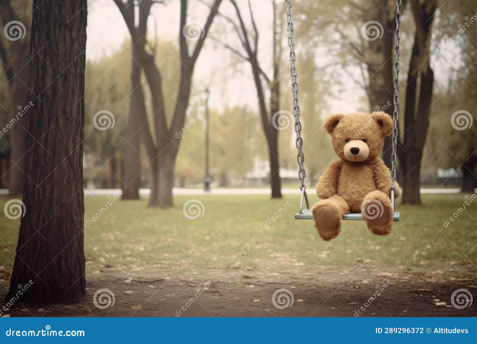 Lost Teddy Bear on a Park Swing, Swaying Gently Stock Photo - Image of ...