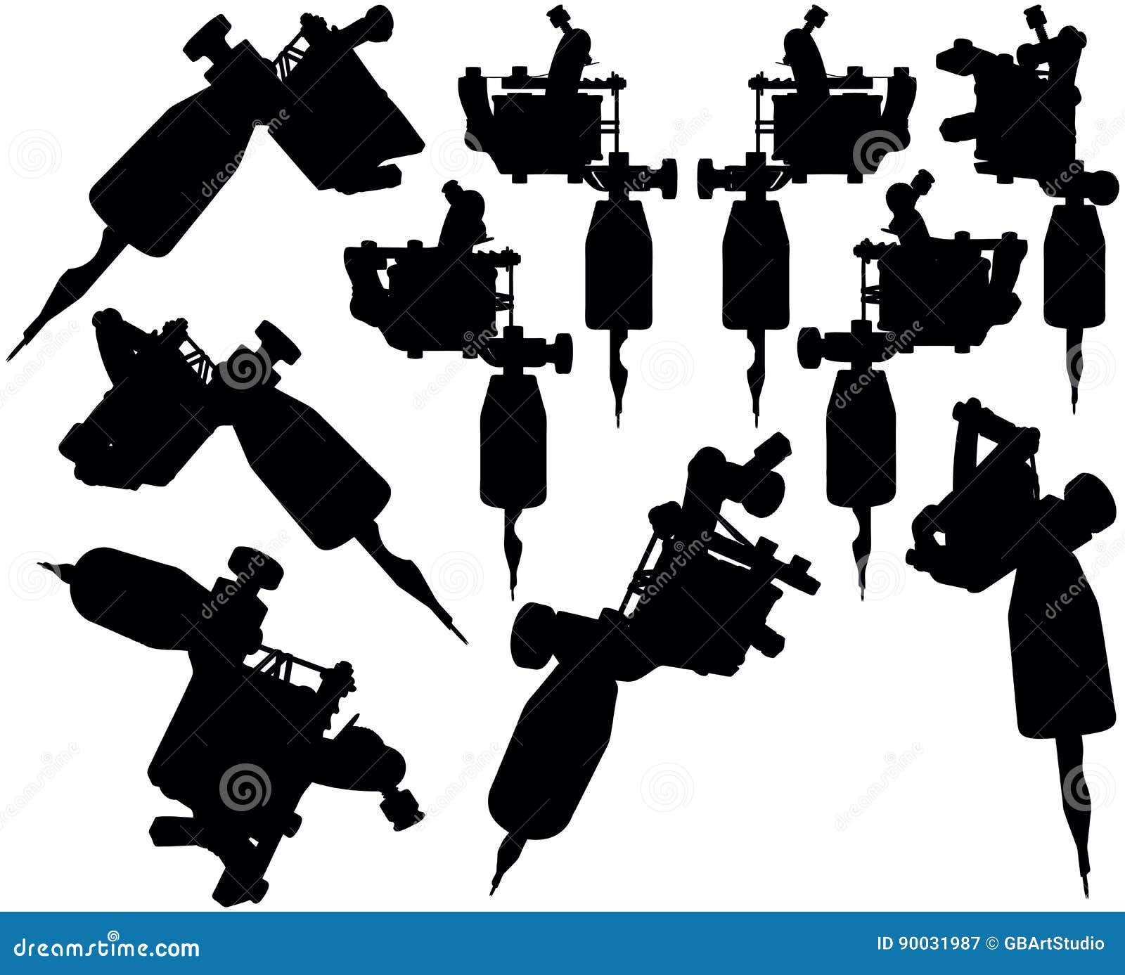Lot of Black Silhouette Graphic Tattoo Machines Stock Vector - Illustration  of tattoo, tool: 90031987