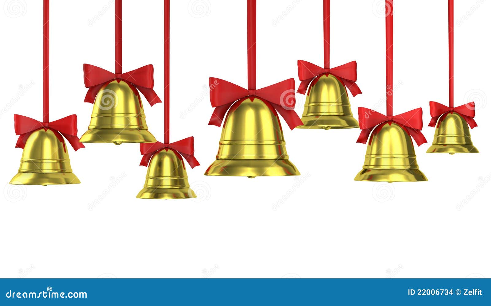 A Lot of Christmas Bells with Red Ribbons Stock Illustration