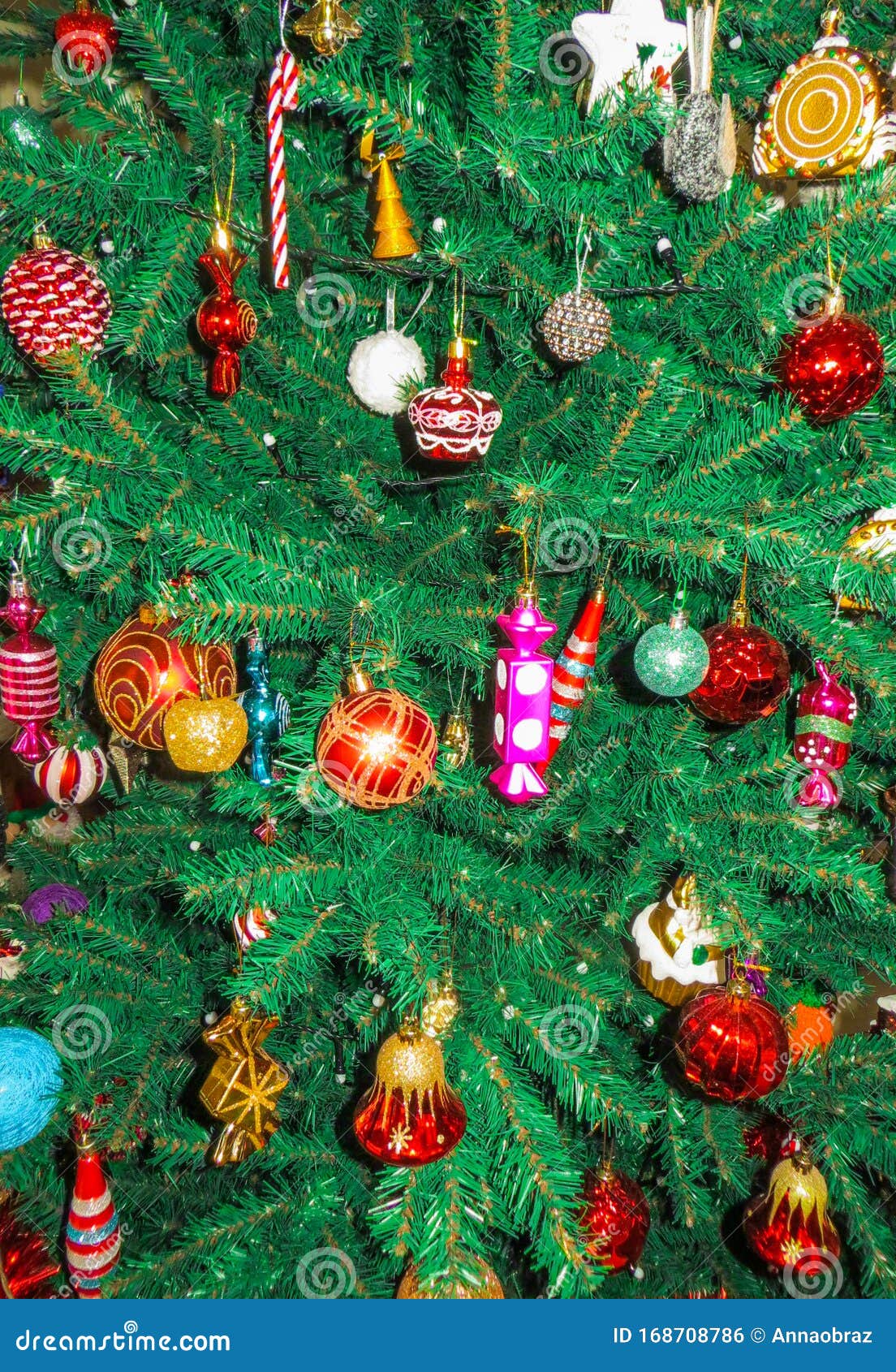 A Lot of Christmas Tree Toys on the Tree Stock Photo - Image of home ...