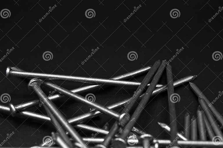 Pile of Construction Iron Pointed Nails, Isolated on Balck Background ...