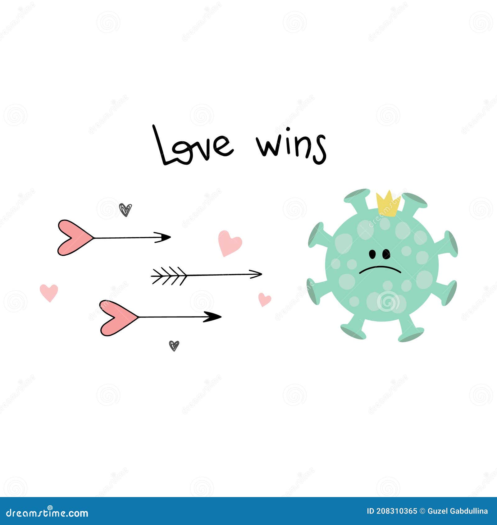 a lot of cupid of arrows fly to coronavirus. quot love wins everything, covid 19, pandemic. concept  