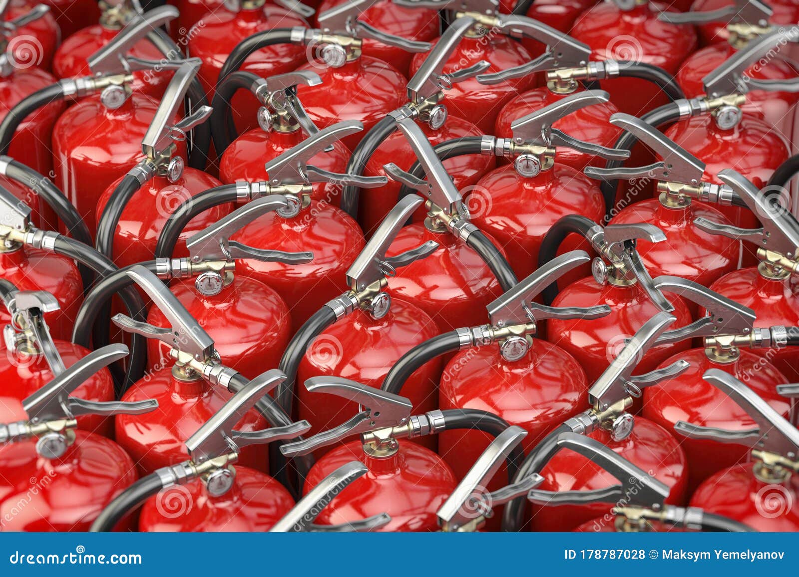 A Lot of Fire Extinguishers. Protection and Security Concept Background