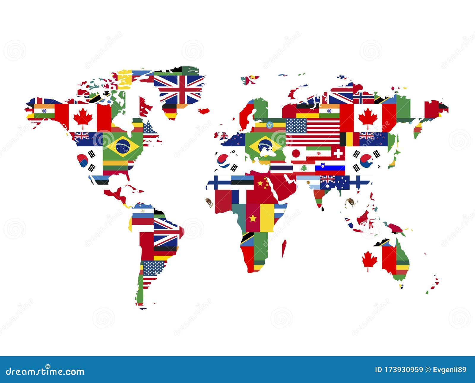 A Lot of Flags of Sovereign States in World Map Shape on a White