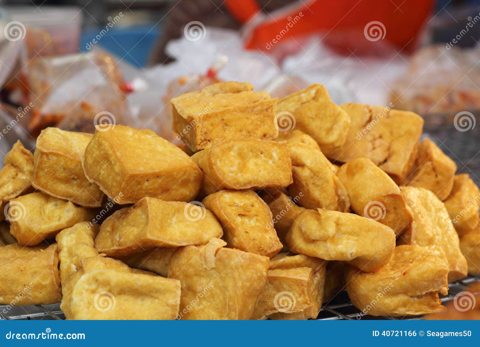 A Lot Fried Tofu in the Market. Stock Photo Image of nutrition, diced