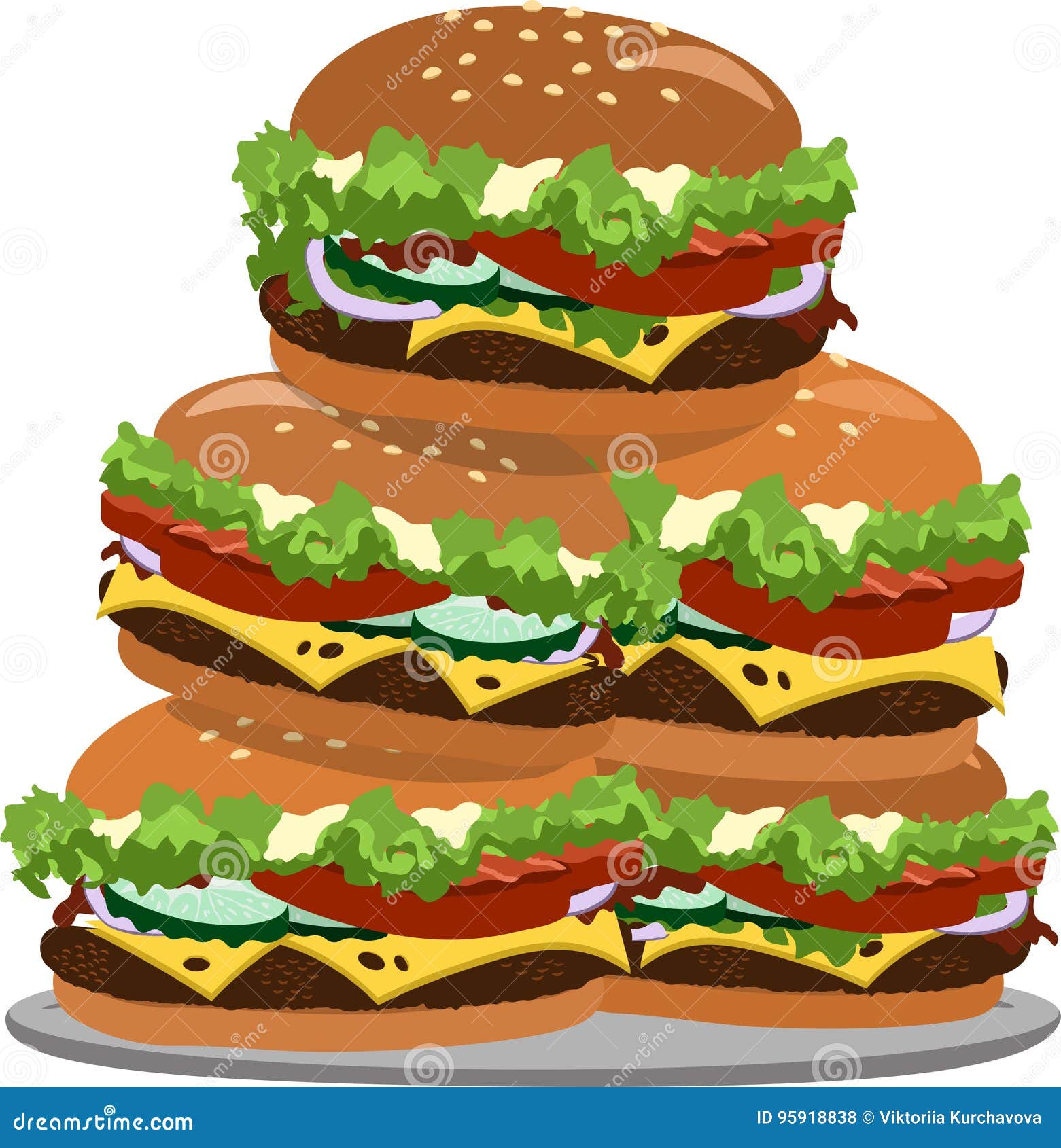 A Lot of Hamburgers on a Plate, Illustration Stock Illustration