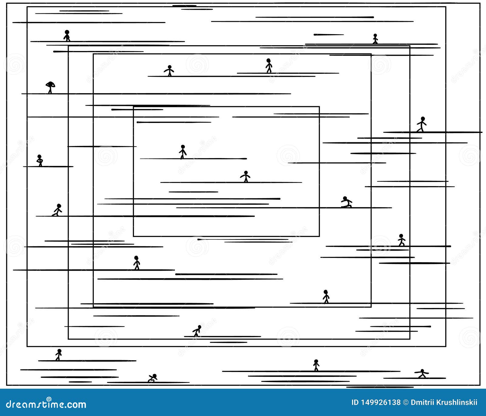 a lot of little people are standing on thin horizontal lines.