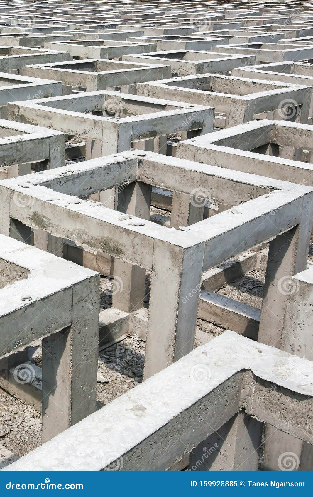 A Lot of Low Quality Precast Concrete Box on Open Space Stock Image