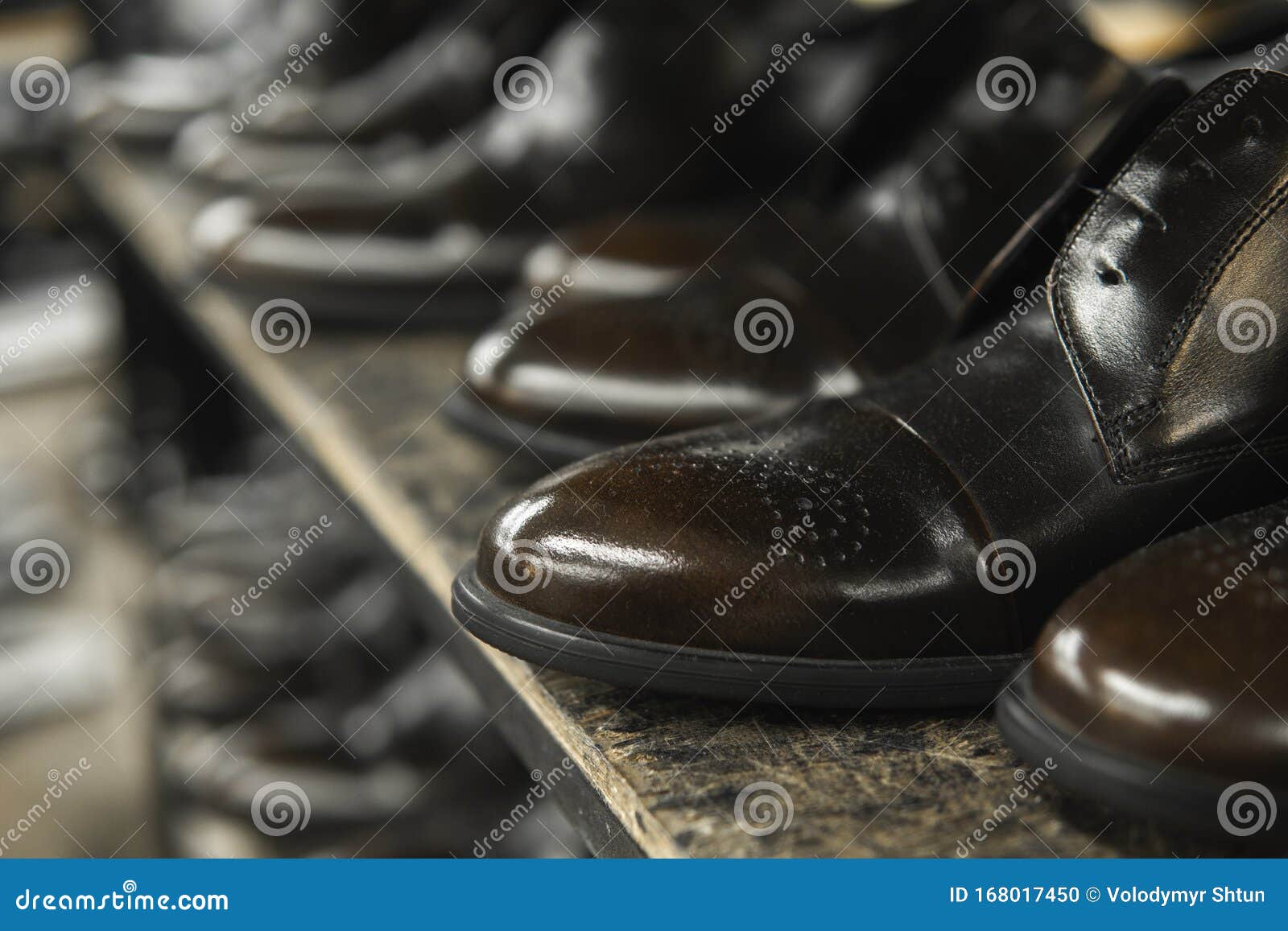 A Lot of New Black Shiny Shoes on a Shelf. Shoe Factory, Finished Goods ...