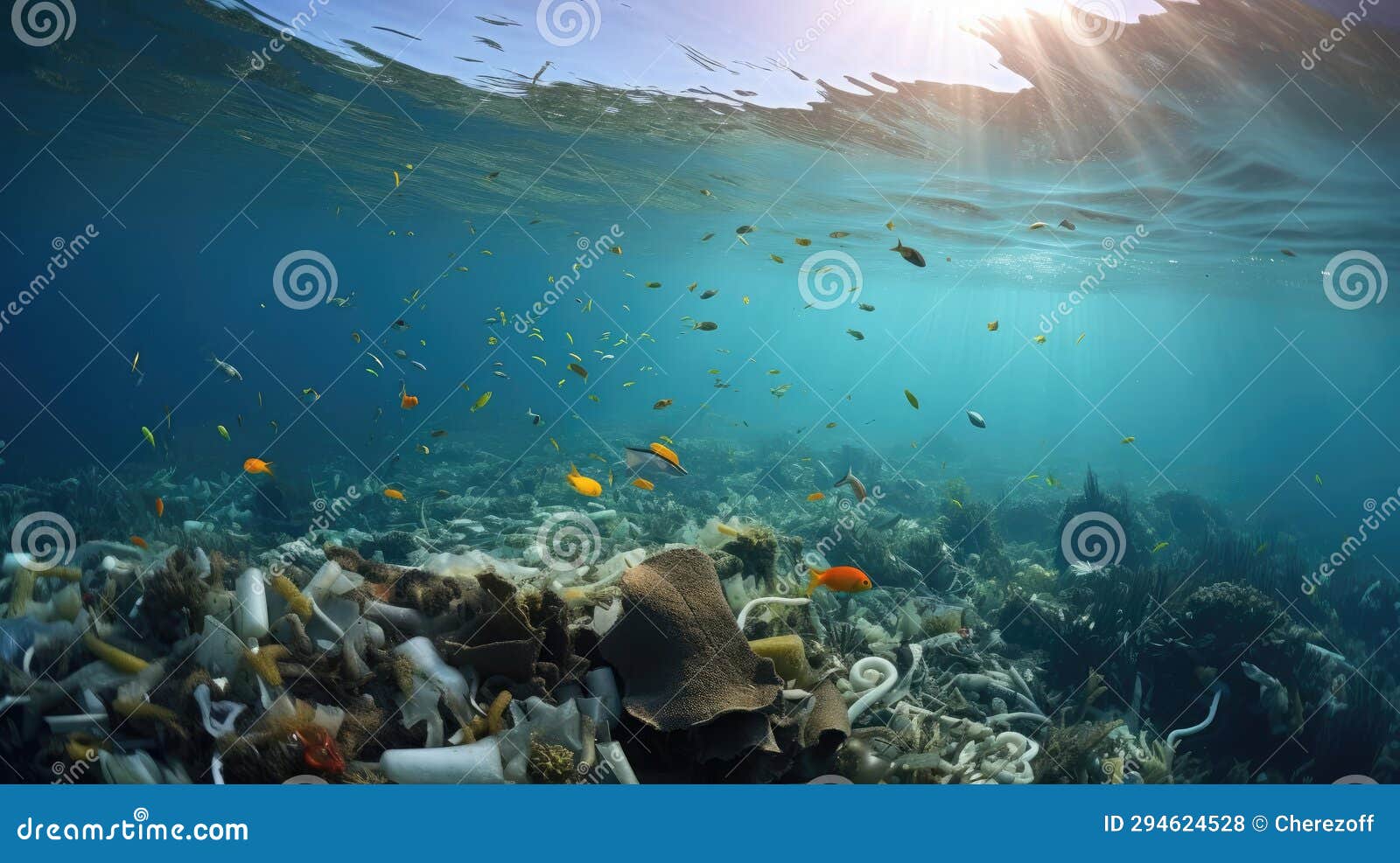 A Lot of Plastic Debris in the Ocean Water Stock Photo Image of