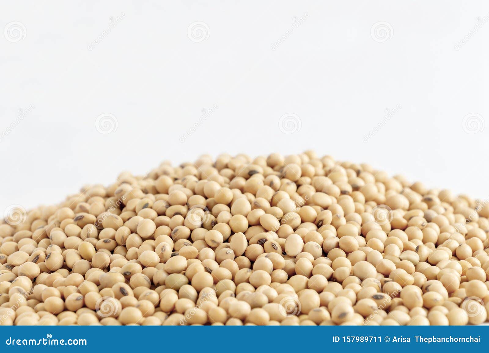 a lot of soybeans pile  on white background with copy space for text. concept food for healthy. soybean is a leguminous