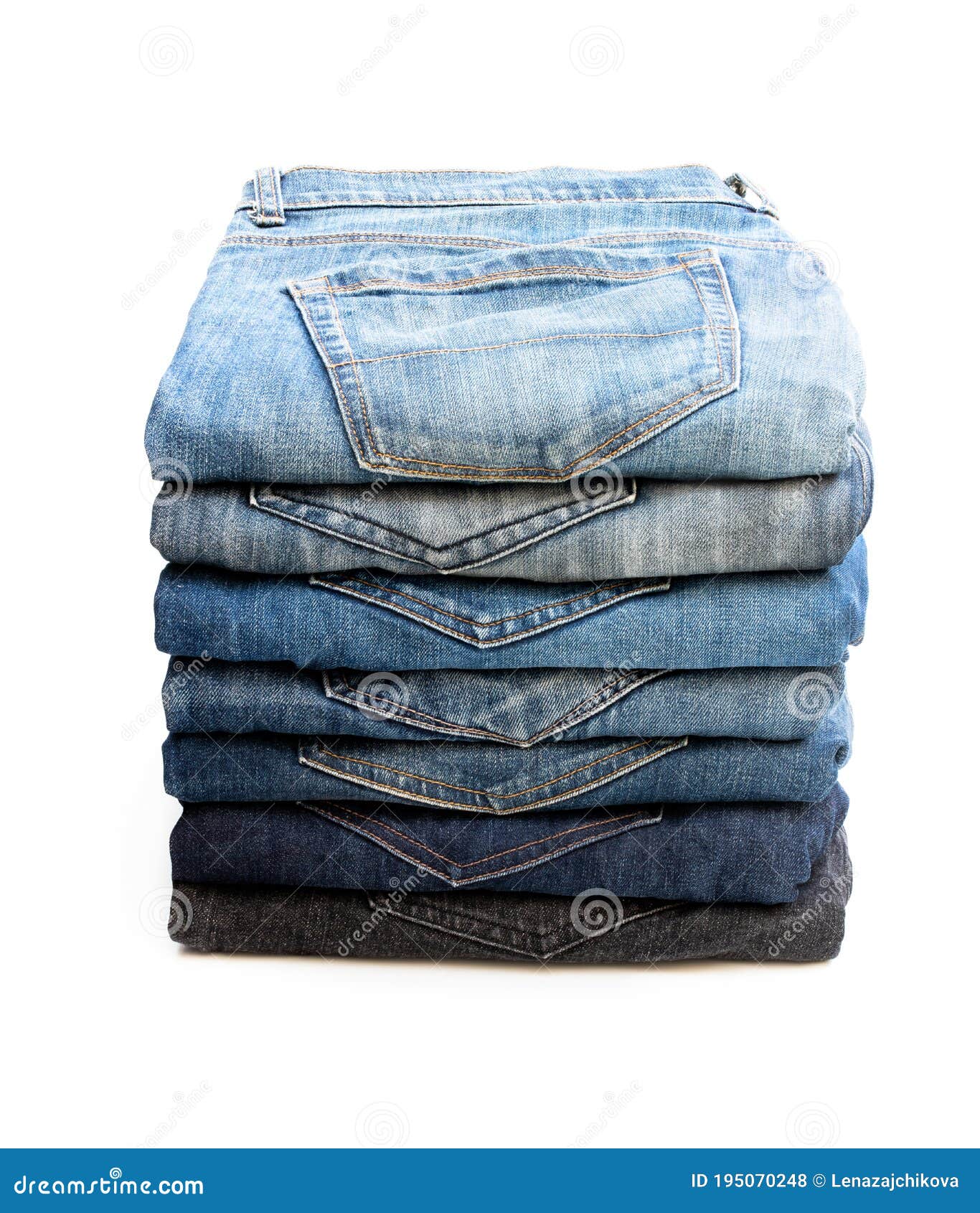 Lot of Used Jeans Stacked in a Pile Isolated on White Stock Photo ...