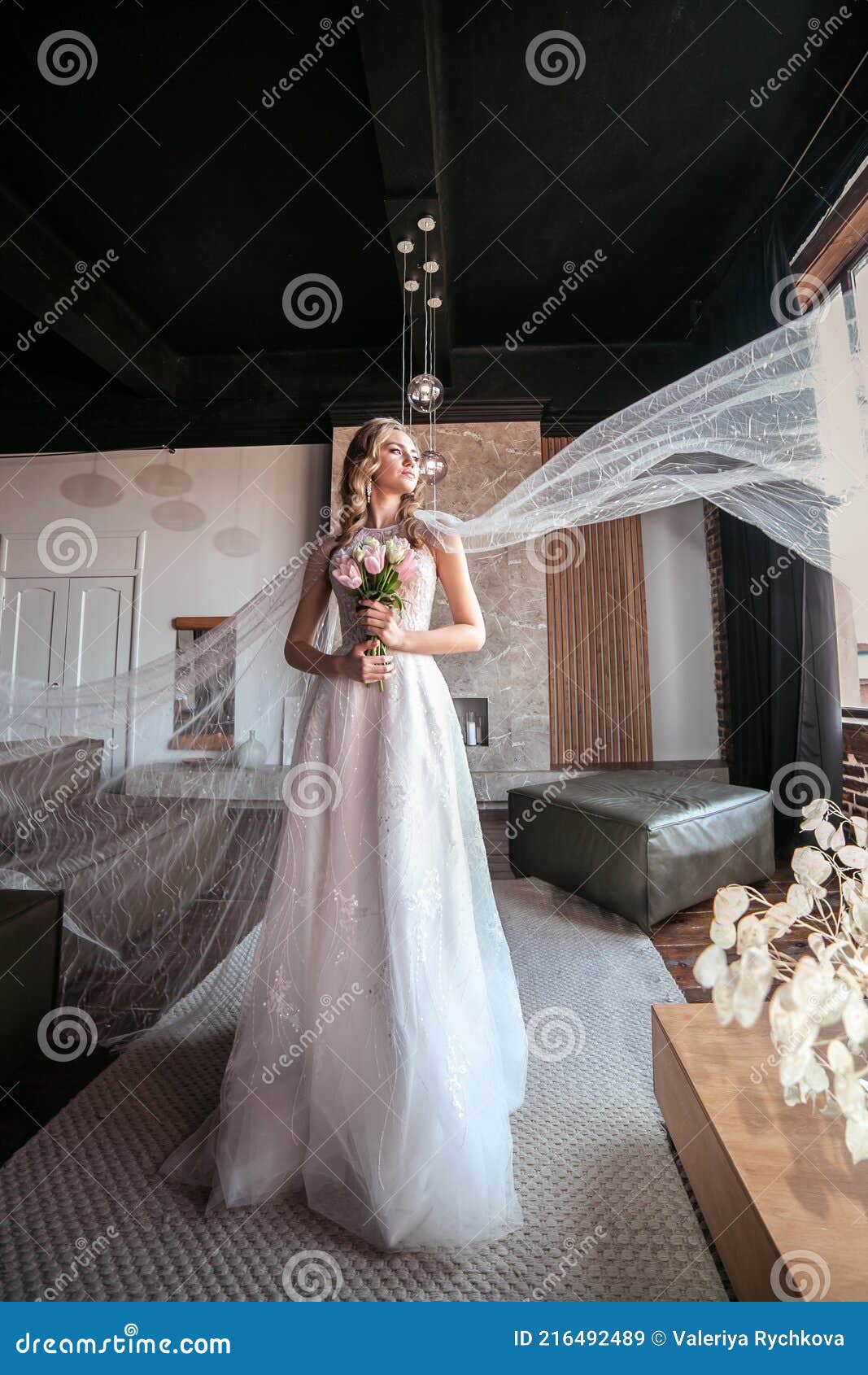 A Lot of Fat. Bride in Fancy Dress. Wedding Dress with Long Arms. Dark  Interior Stock Image - Image of feeling, copy: 216492489