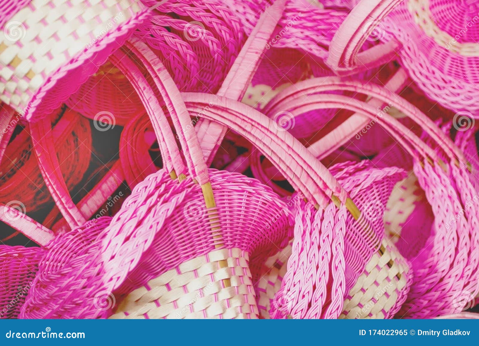 Lot of Wicker Pink Anb White Baskets Stock Image Image of color
