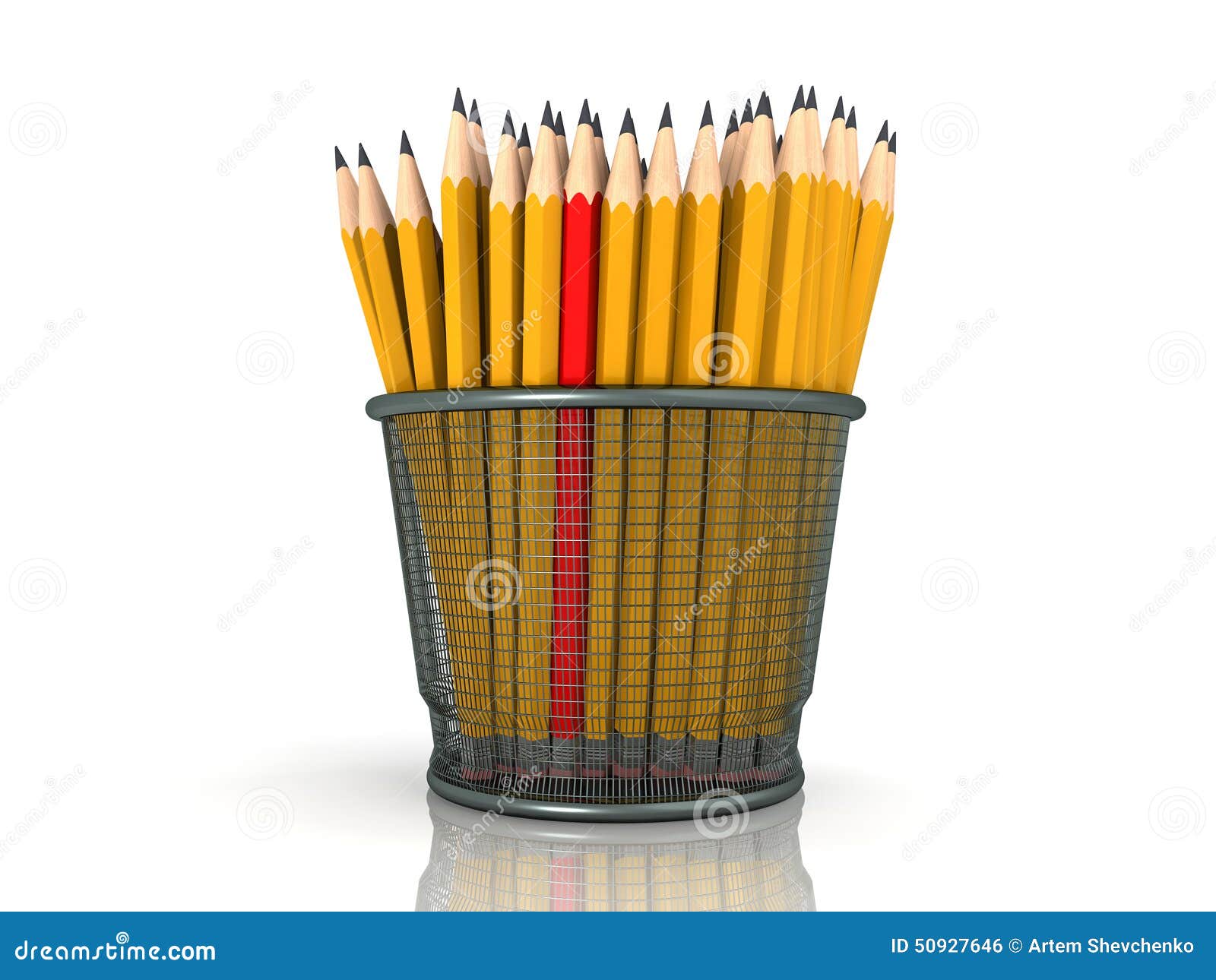 Lot of Yellow Pencils with Red One Stock Illustration Illustration of