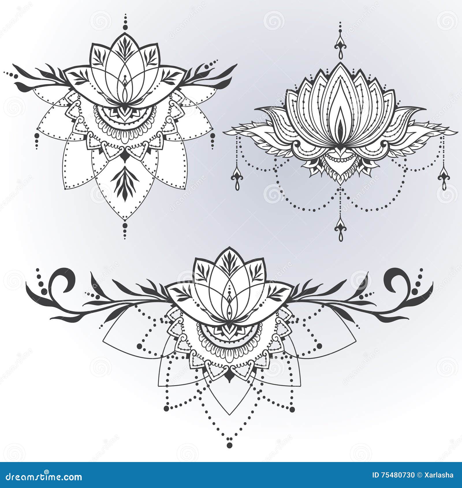 Loto a Mano En Estilo Del Este Ilustración del Vector - Ilustración de silueta, modelo: 75480730