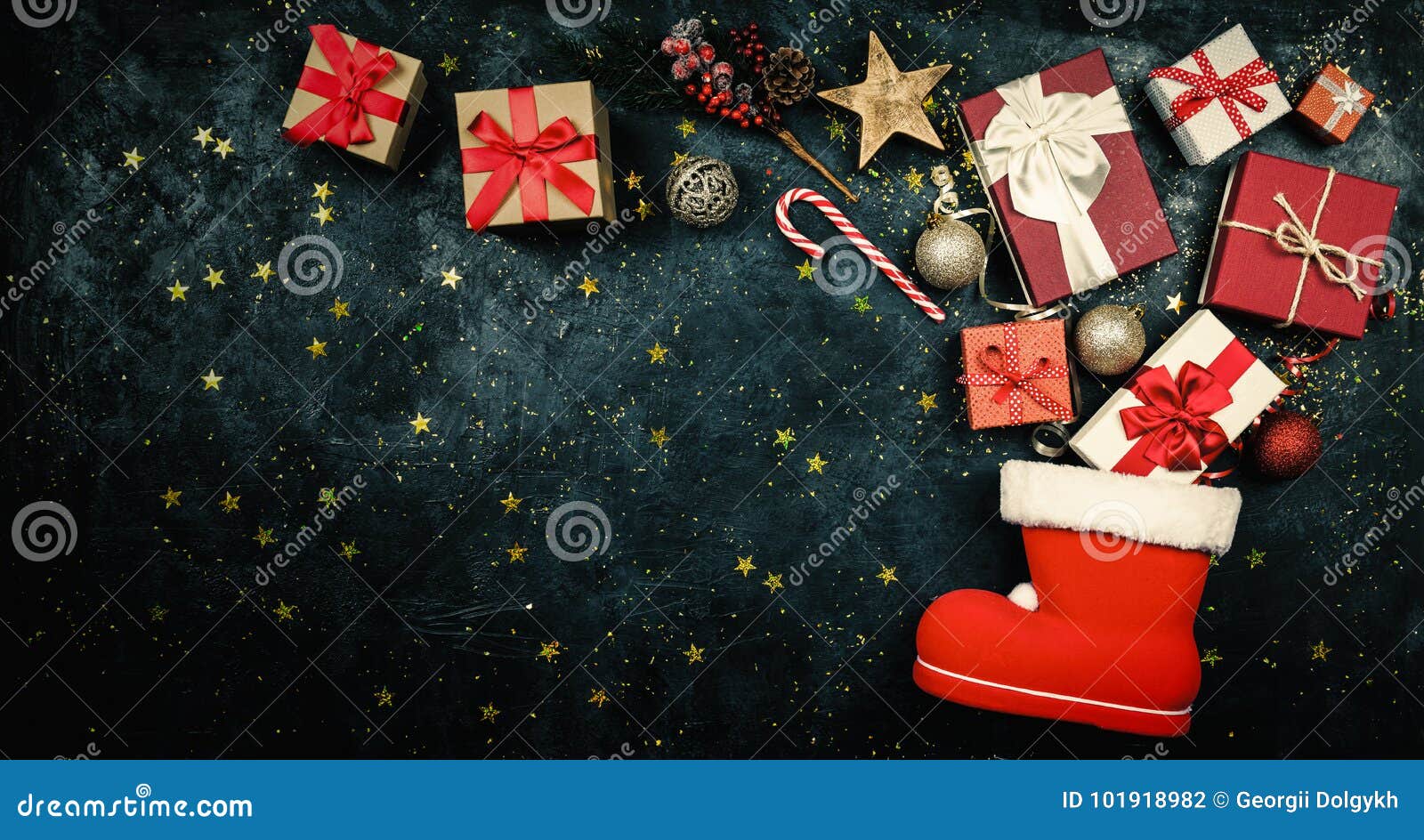 Christmas Presents Flowing Out of Santa`s Stocking Stock Photo - Image ...