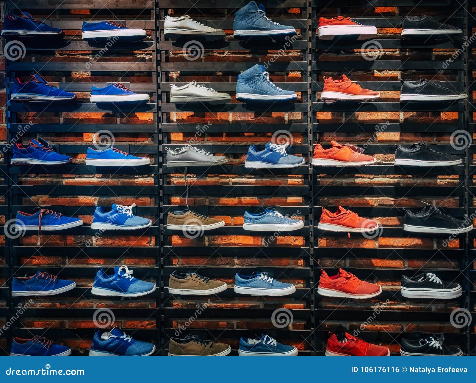 Lots of Different Sneakers on the Showcase on Market. Image of Sport ...