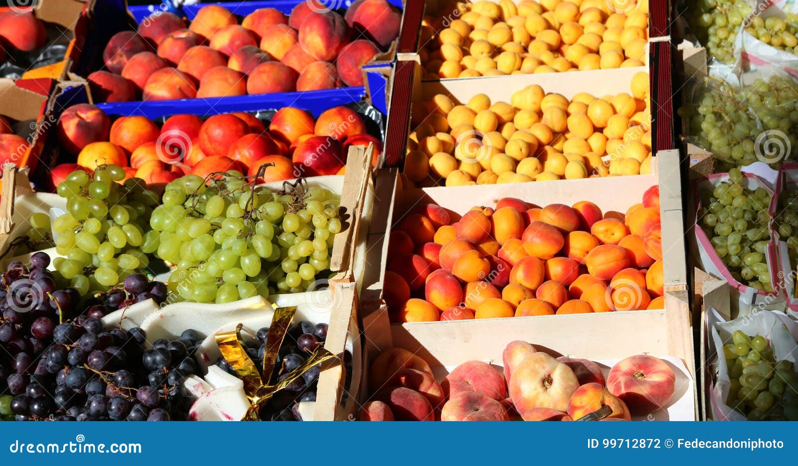 Lots of Fruit Boxes for Sale in the Fruit and Vegetable Market Stock