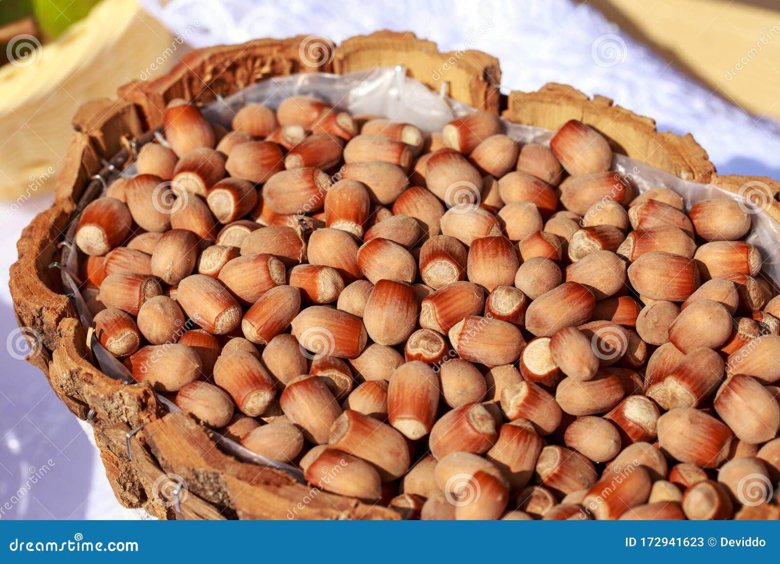 Hazelnuts in a basket stock image. Image of natural 172941623