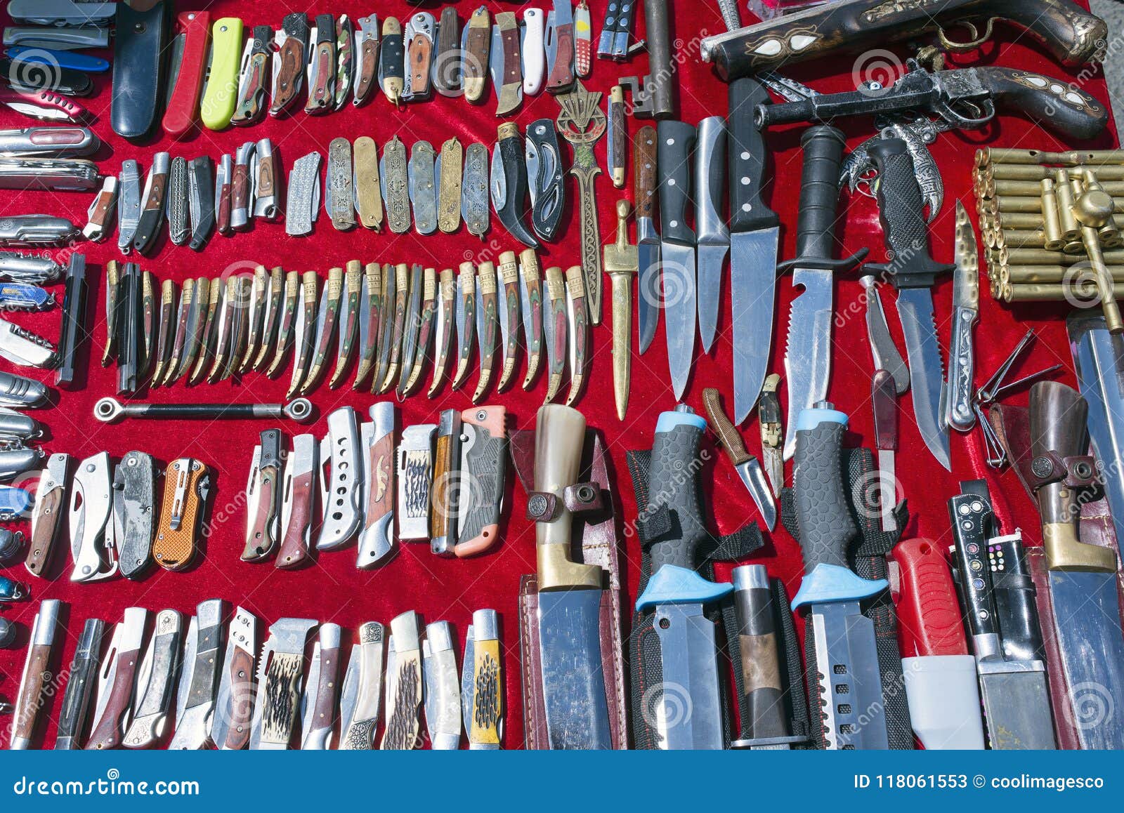 Lots of Knives and Cutting Tools in a Flea Market Editorial Stock Photo