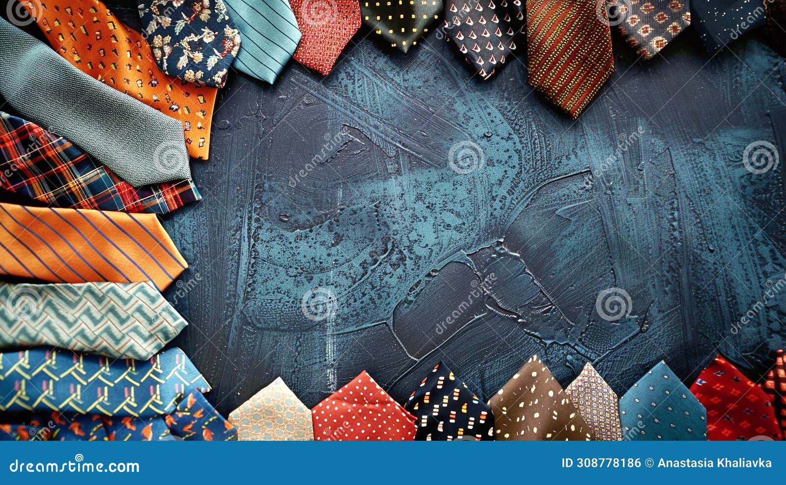 happy father's day. international tie day, greeting cards, many ties on blue monochrome background