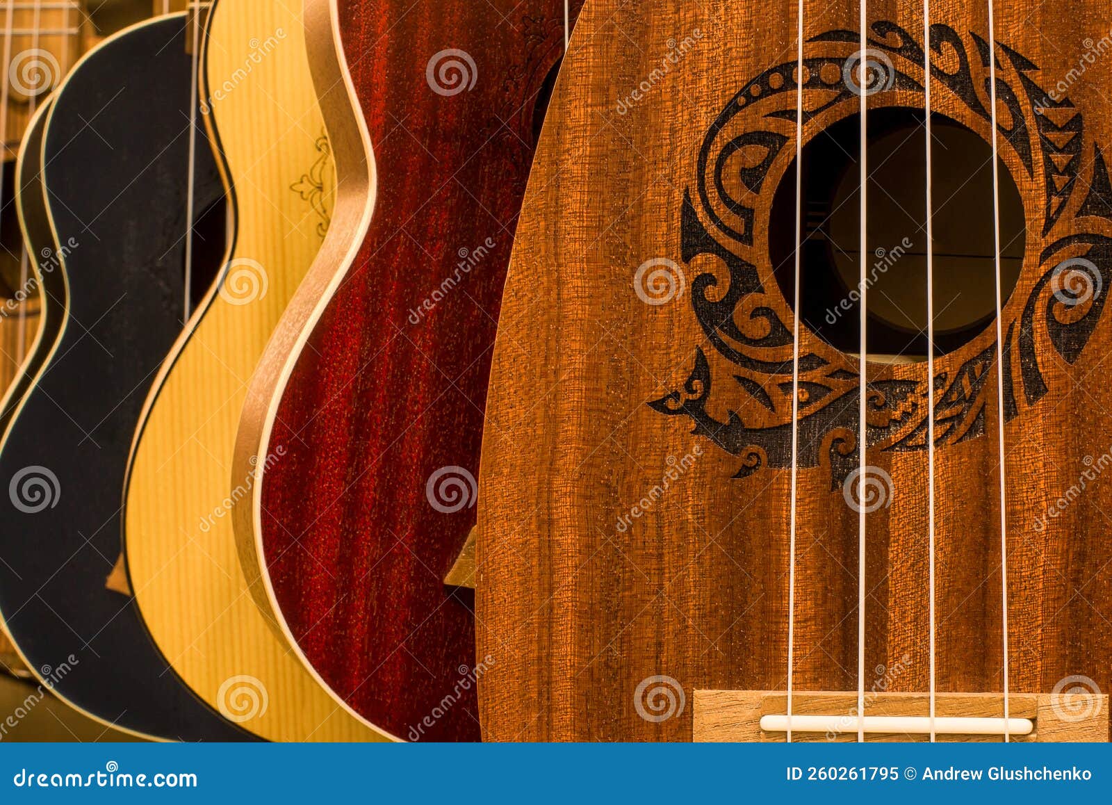 Lots of Ukulele Closeups. Ukulele in a Music Store Stock Image Image