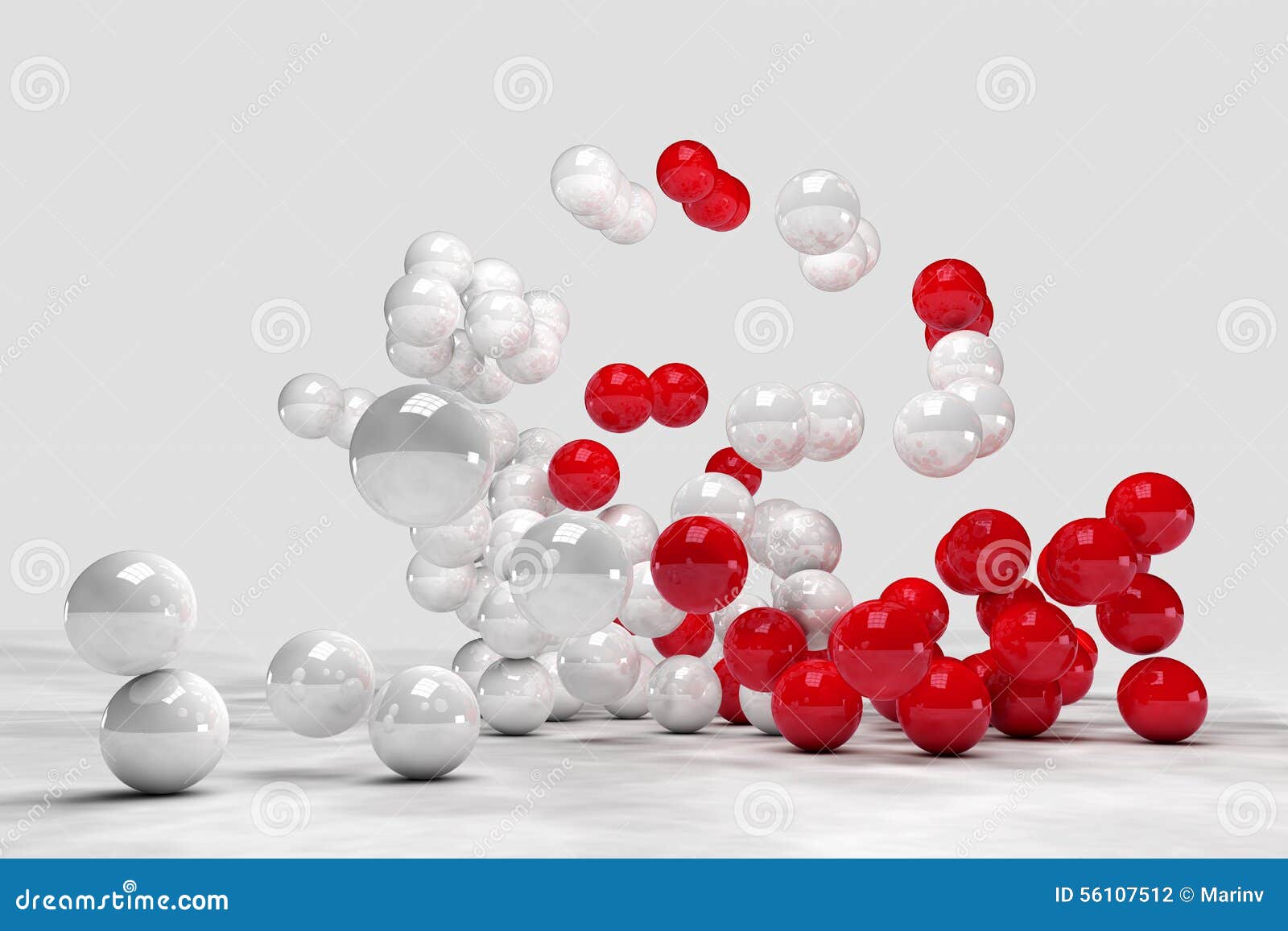 lots of white and red balls interact
